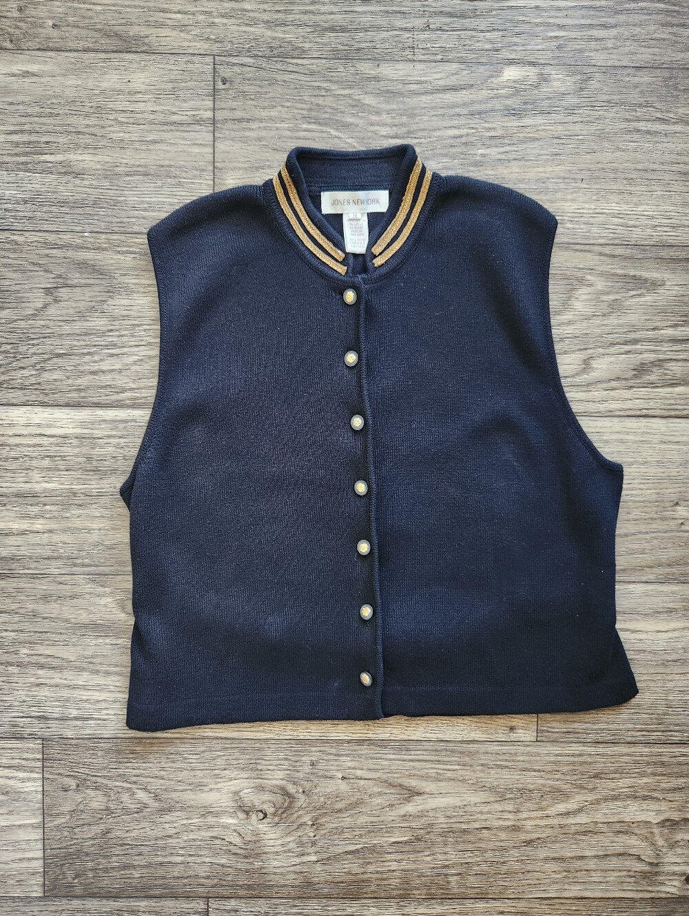 Jones New York Military Knit Sweater Vest in Black Size Medium